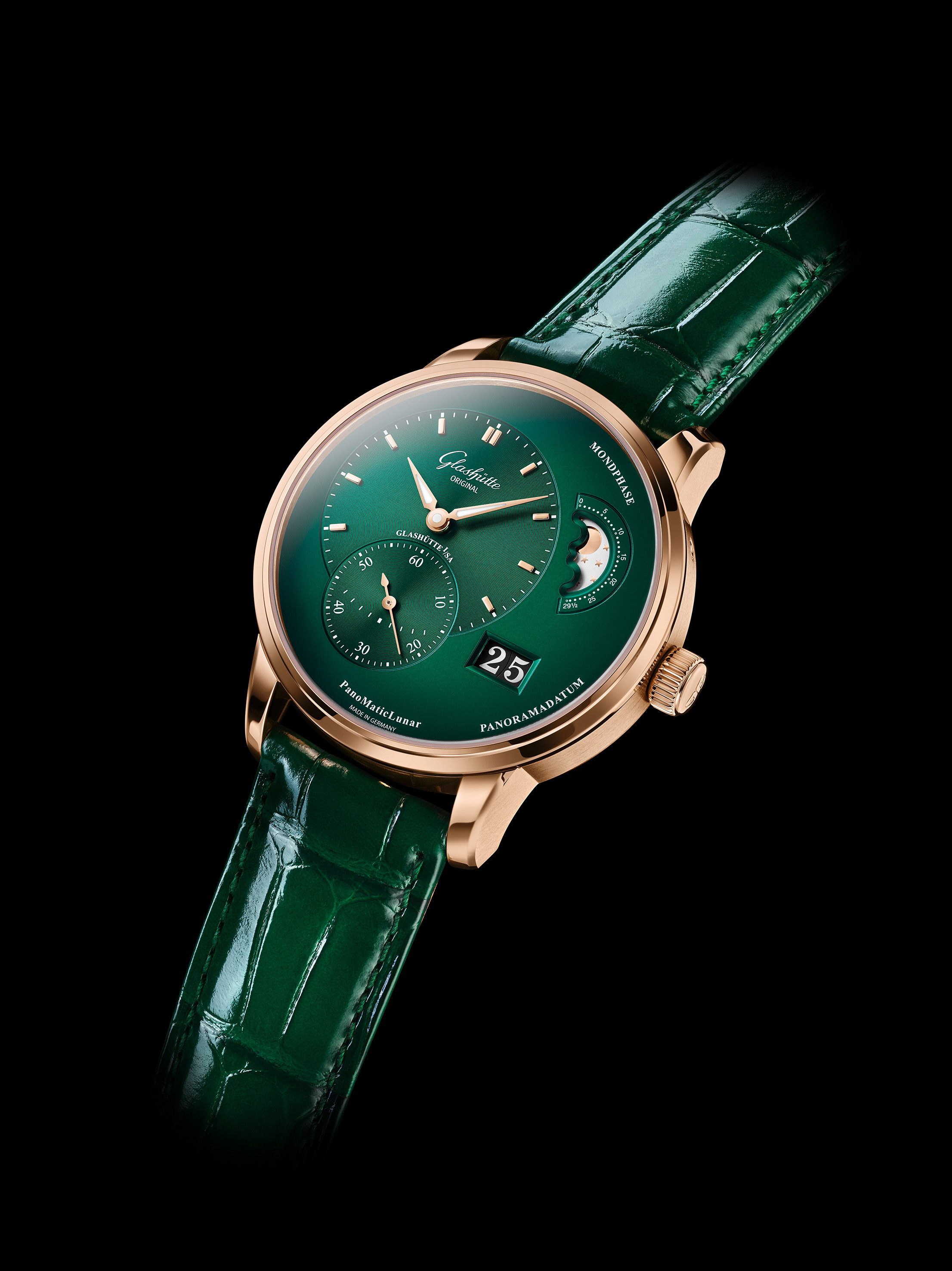 真正原创之风格 格拉苏蒂原创发布红金森林绿款偏心月相腕表 